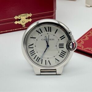 CARTIER BALLON BLEU TRAVEL ALARM DESK PALLADIUM CLOCK RARE NEW 100% GENUINE